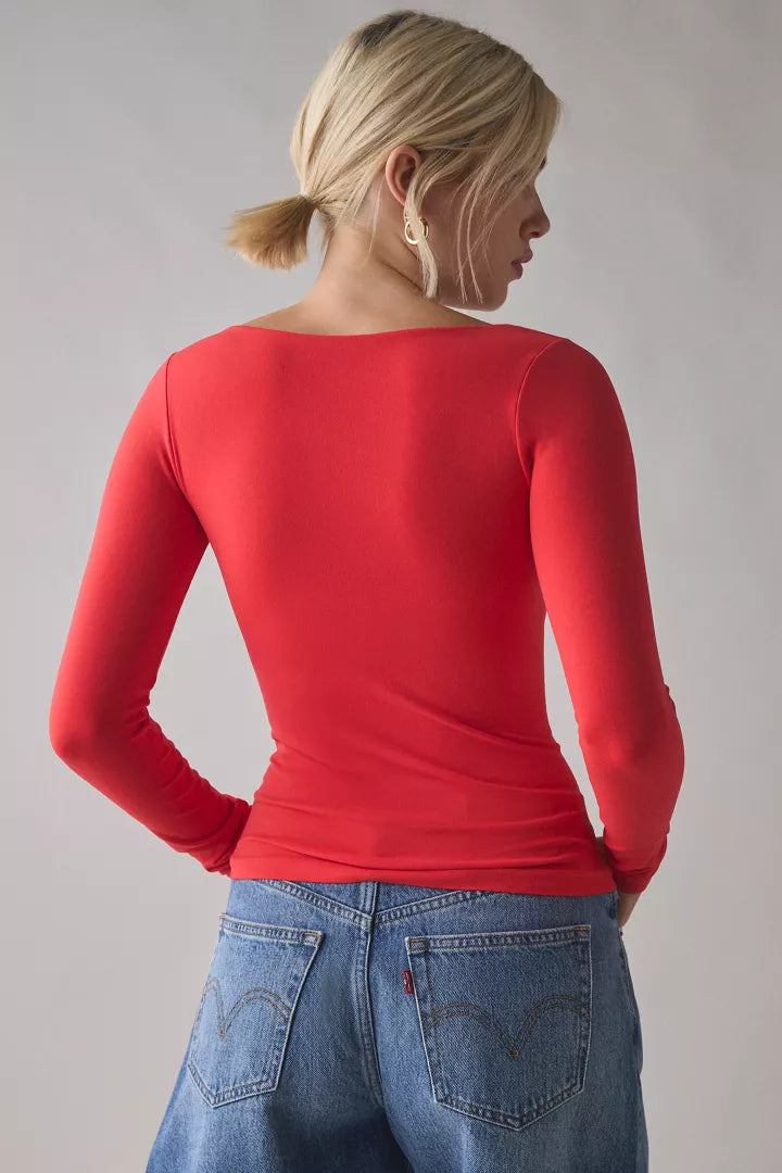 Out From Under Ruby Square Neck Long Sleeve Cropped Tee