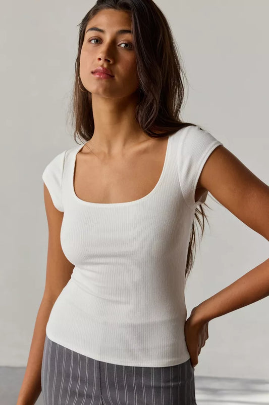 BDG Drew Cap Sleeve Square Neck Cropped Tee