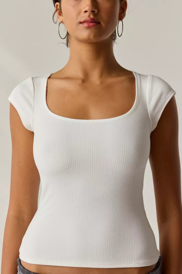 BDG Drew Cap Sleeve Square Neck Cropped Tee