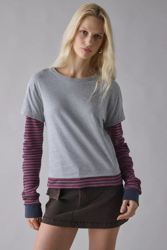 BDG Tye Long Sleeve Layered Twofer Tee