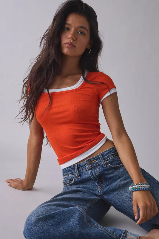 BDG Carmin Twofer Ribbed Knit Baby Tee