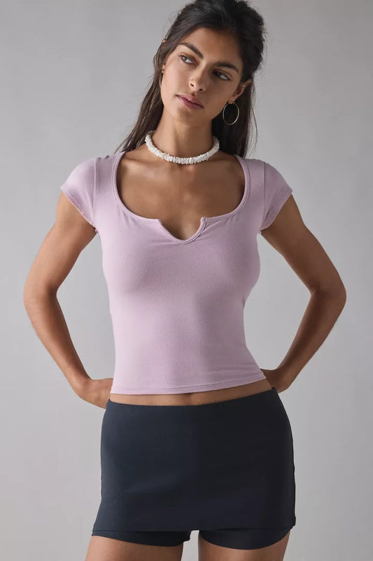 Out From Under Notch-Front Cotton Compression Baby Tee